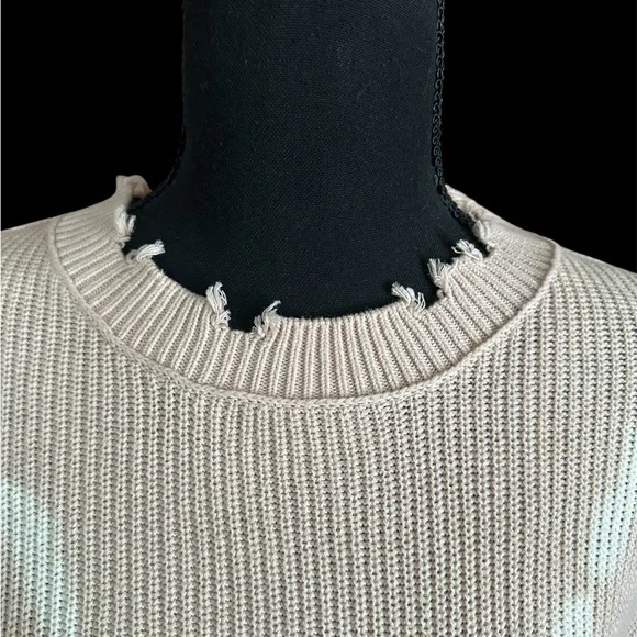 Pistola Darya distressed ribbed cream cotton sweater Women’s Size M *Oversized* - Picture 3 of 8
